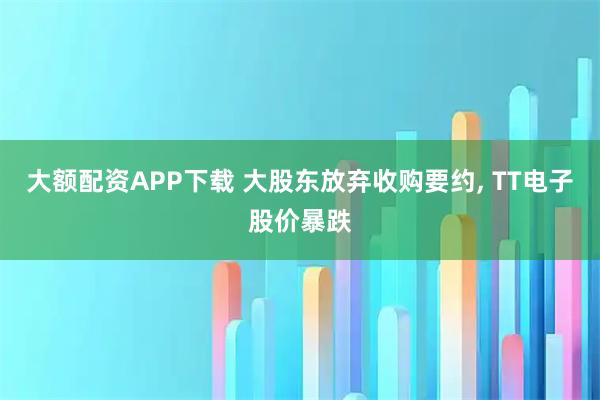 大额配资APP下载 大股东放弃收购要约, TT电子股价暴跌